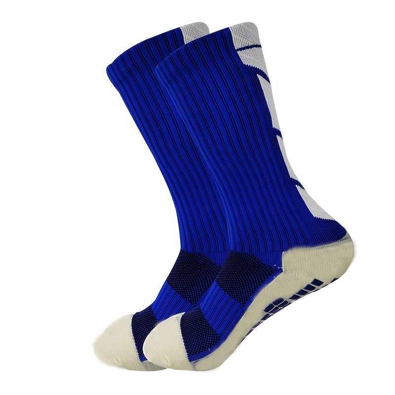Non-Slip Rubber Grip Cushioned Soccer Socks - Anti-Slip Training Socks with Non-Slip Traction, All-Season Athletic Socks for Football, Basketball, Running, Hiking