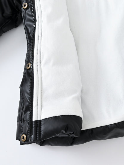 Children's Winter New Style Thickened Glossy Hooded Jacket for Boys and Girls, Mid-Length