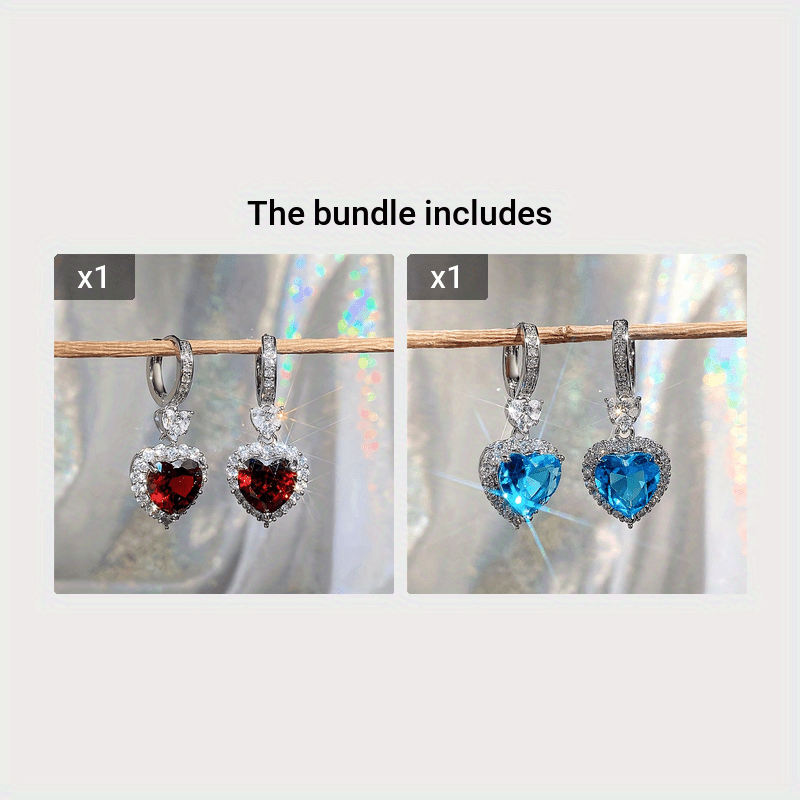 Aqua Blue Red Stone Heart Shaped Wedding Earrings For Women Eternity Love Earrings Engagement Accessories Fashion Jewelry