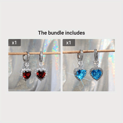 Aqua Blue Red Stone Heart Shaped Wedding Earrings For Women Eternity Love Earrings Engagement Accessories Fashion Jewelry
