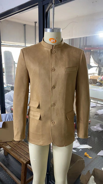 Men's Business Casual Suit Jacket Autumn Winter Fashion Commuter Daily Basic Blazer Solid Stand Collar Jacket Men's Clothing