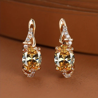 [18K Gold Plated Earrings] 18K Gold Plated Blue Stone Stud Earrings | Trendy Round Oval Cut White Blue Red Pink Stone Drop Earrings | Anniversary Claw Earrings Jewelry for Women