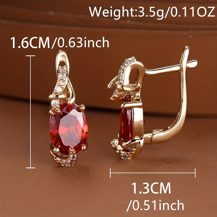 [18K Gold Plated Earrings] 18K Gold Plated Blue Stone Stud Earrings | Trendy Round Oval Cut White Blue Red Pink Stone Drop Earrings | Anniversary Claw Earrings Jewelry for Women