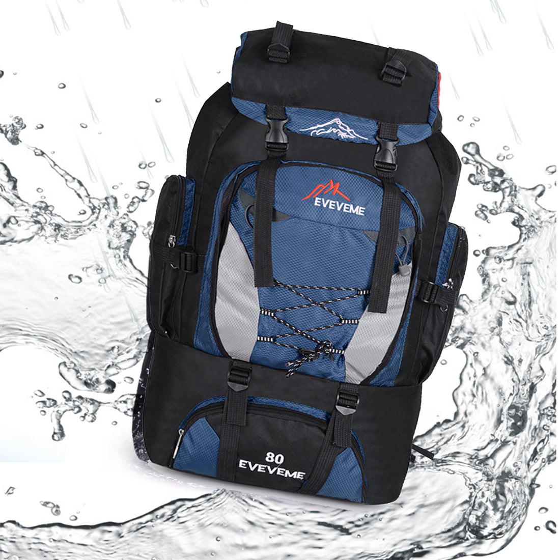 80L Extra Large Hiking Camping Backpack Rucksack Waterproof Travel Luggage Bag Blue