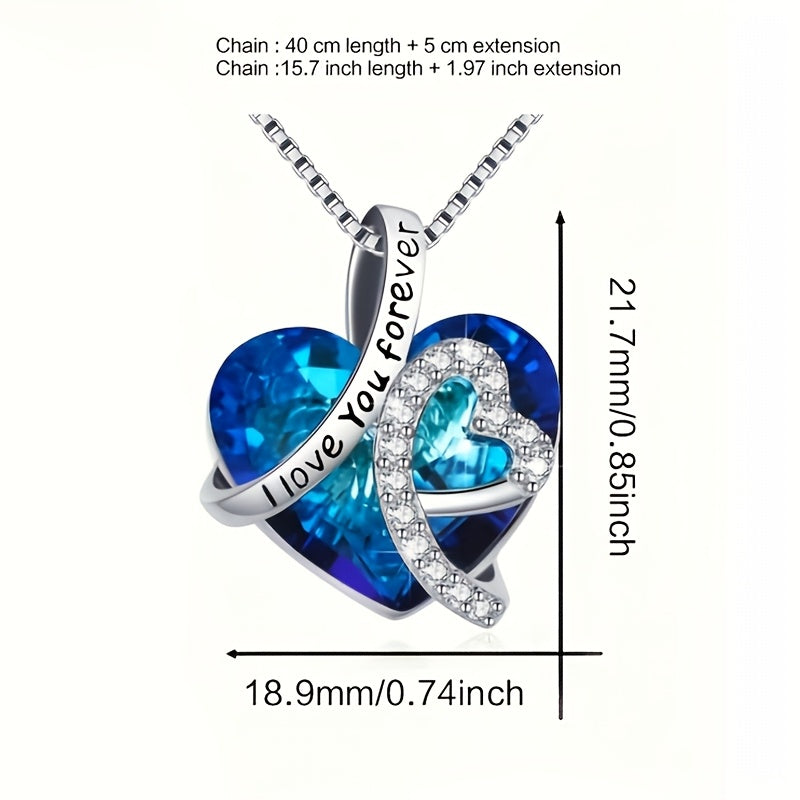 S925 Silver Heart Necklace for Women Pendant with "I love you forever" Engraved Perfect for Anniversaries & Valentine's Day
