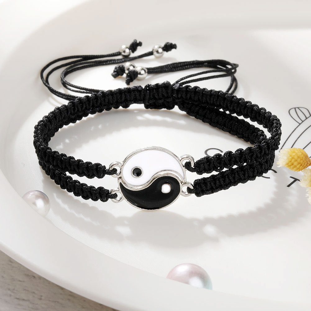 2pcs Best Friend Bracelets for 2 Adjustable Cord Thread Yin Yang Matching Bracelet for Bff Friendship Relationship Friendshop Boyfriend Girlfriend Valentines Gift, Suitable for Women