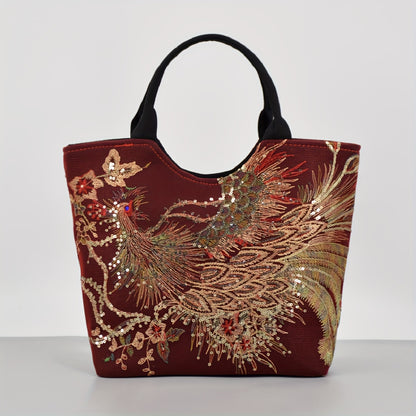 Wo 'S Embroidered Satchel Bag, Fashion Double Handle Purse, Retro Style Handbag with Removable Strap