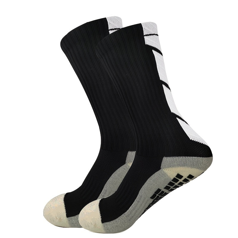 Non-Slip Rubber Grip Cushioned Soccer Socks - Anti-Slip Training Socks with Non-Slip Traction, All-Season Athletic Socks for Football, Basketball, Running, Hiking