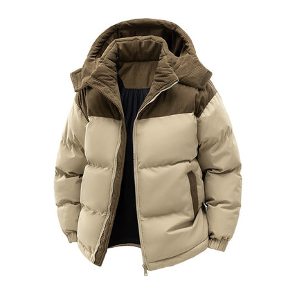 Thick Corduroy Patchwork Jacket Winter Zip-up Stand Collar Coat Casual Commuter Long-sleeved Cardigan Top Outwear Women's Clothing