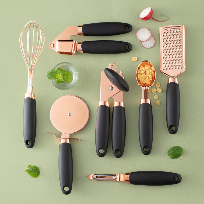 Durable Rose Gold Kitchen Tool Set - Elegant Stainless Steel