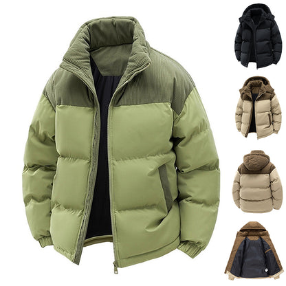 Thick Corduroy Patchwork Jacket Winter Zip-up Stand Collar Coat Casual Commuter Long-sleeved Cardigan Top Outwear Women's Clothing