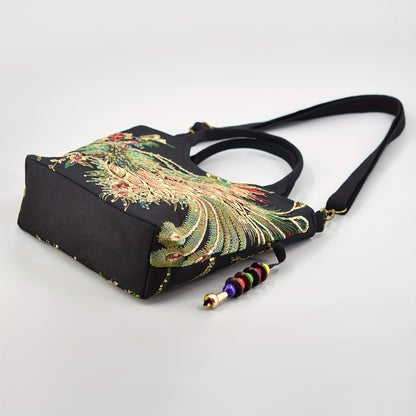 Wo 'S Embroidered Satchel Bag, Fashion Double Handle Purse, Retro Style Handbag with Removable Strap