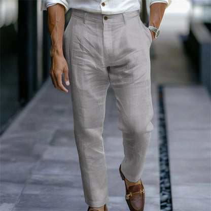 Men's Linen Trousers Solid Color Breathable Casual Pants Outdoor Clothing