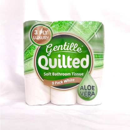 Toilet Tissue 45 rolls. Gentille Quilted Bathroom Aloe Vera Tissue Luxury 3-Ply Toilet Paper Soft, Strong & Responsibly Made in the UK