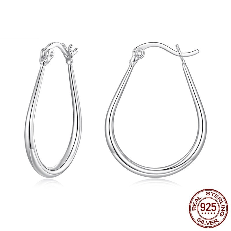 Simple Oval Plain Silver Earrings