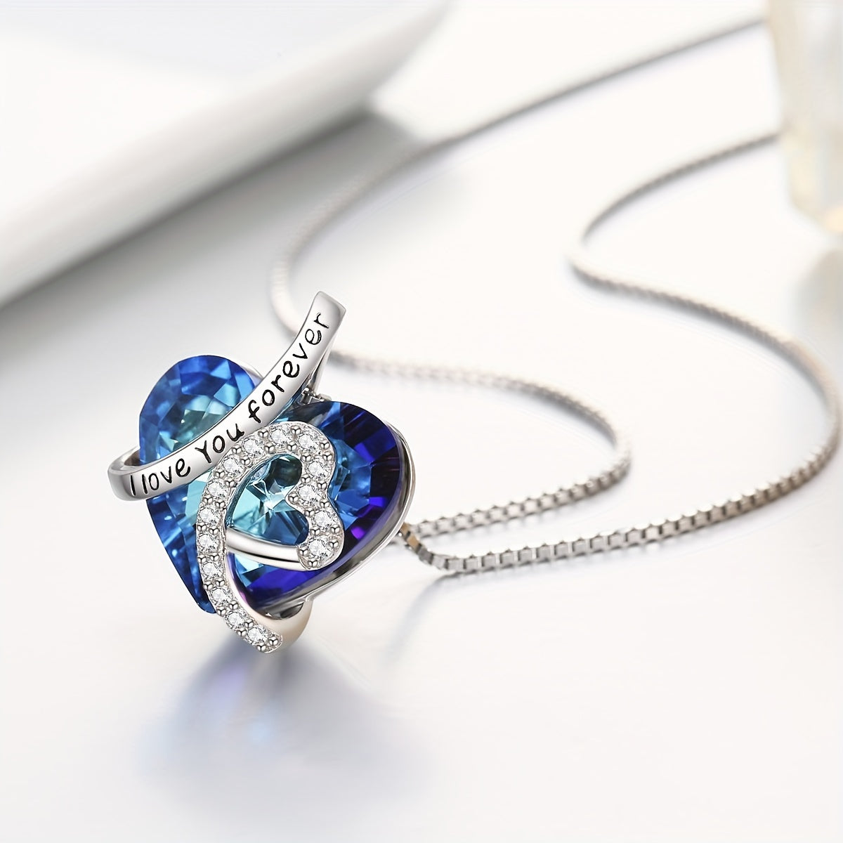 S925 Silver Heart Necklace for Women Pendant with "I love you forever" Engraved Perfect for Anniversaries & Valentine's Day
