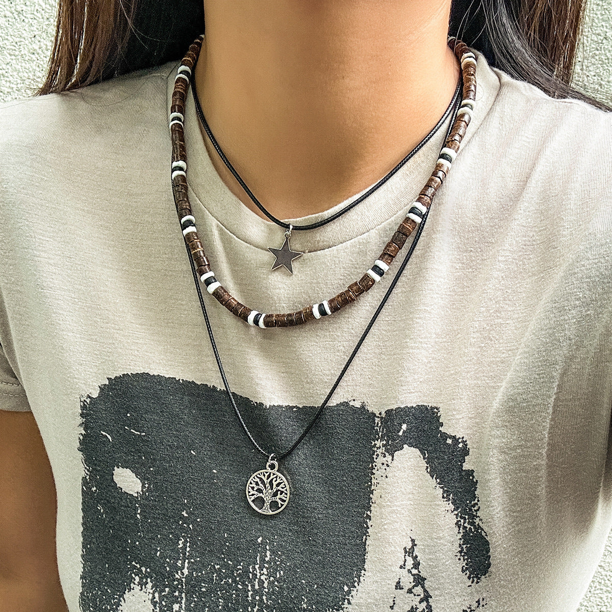 Women's Butterfly Wooden Bead Vintage Necklace
