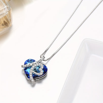 S925 Silver Heart Necklace for Women Pendant with "I love you forever" Engraved Perfect for Anniversaries & Valentine's Day