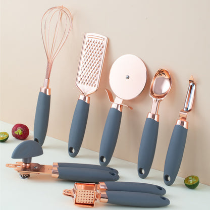 Durable Rose Gold Kitchen Tool Set - Elegant Stainless Steel
