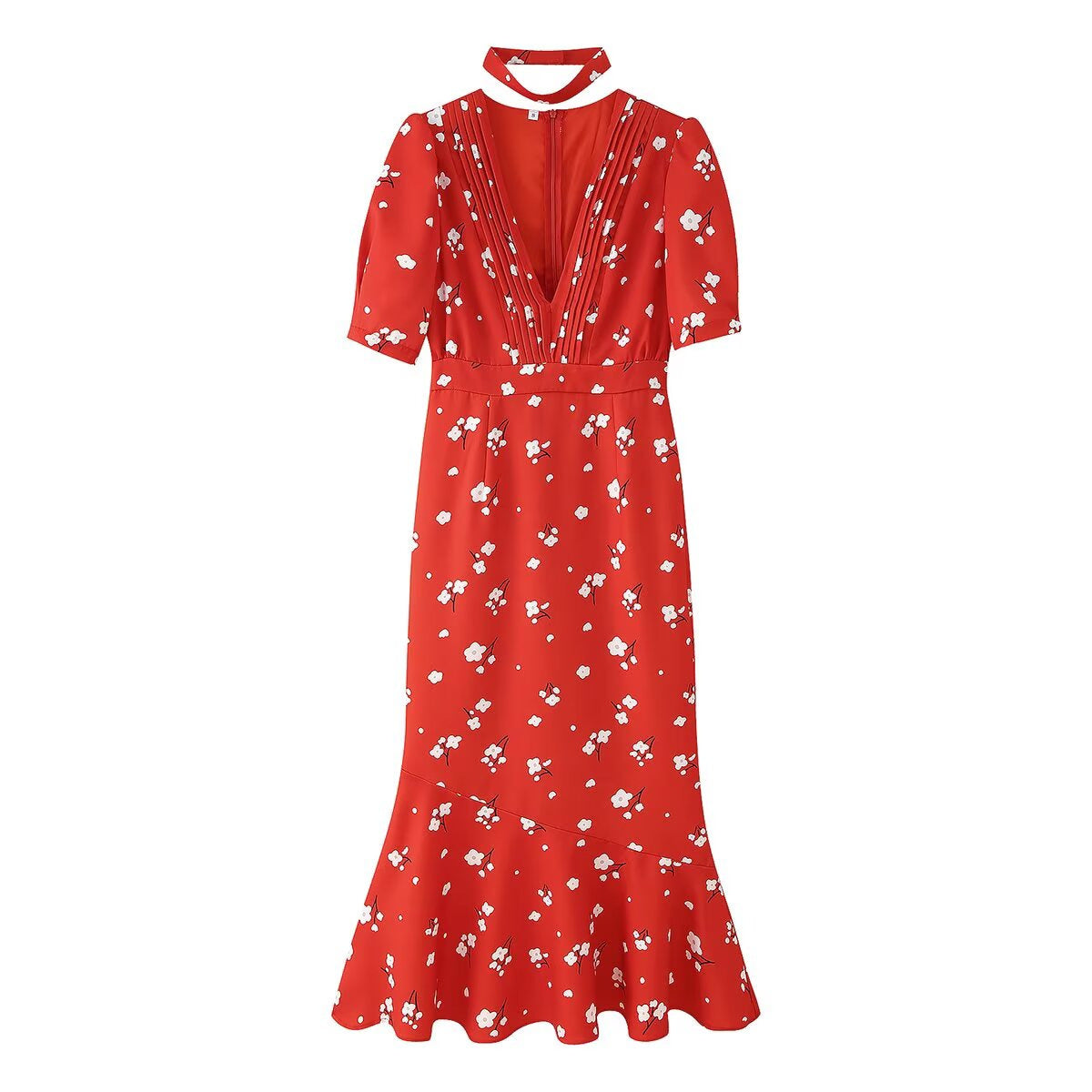 Summer New French-style Sweet Design Slim-fit Puff-sleeve Floral Print Dress