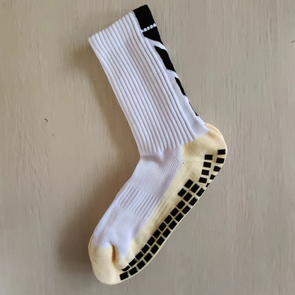 Non-Slip Rubber Grip Cushioned Soccer Socks - Anti-Slip Training Socks with Non-Slip Traction, All-Season Athletic Socks for Football, Basketball, Running, Hiking