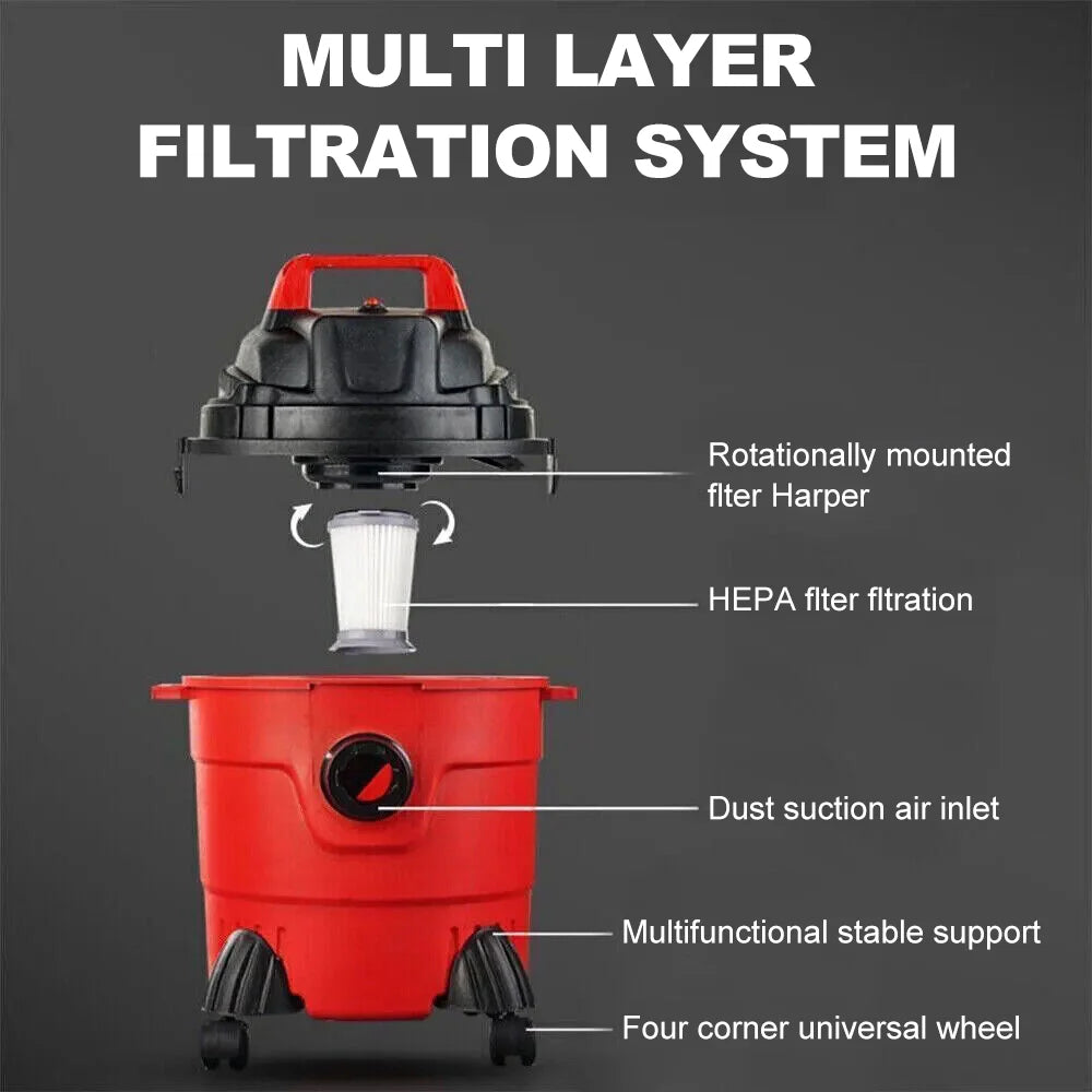 15L Dry/Wet Dust Vacuum Cleaner 4m Cord Handheld Blow Function Large Bucket Design for Home Car Commercial Use