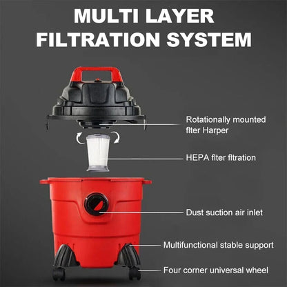 15L Dry/Wet Dust Vacuum Cleaner 4m Cord Handheld Blow Function Large Bucket Design for Home Car Commercial Use