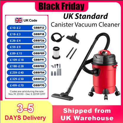 15L Dry/Wet Dust Vacuum Cleaner 4m Cord Handheld Blow Function Large Bucket Design for Home Car Commercial Use