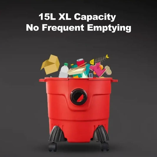 15L Dry/Wet Dust Vacuum Cleaner 4m Cord Handheld Blow Function Large Bucket Design for Home Car Commercial Use