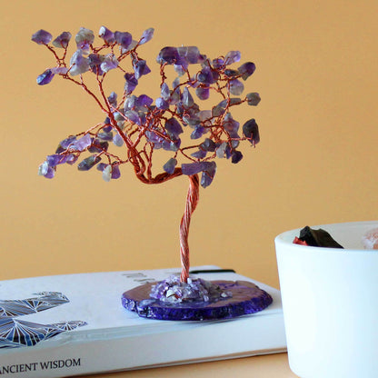 Lrg Gemstone Tree - Amethyst on Natural Agate Base (100 stones) - Per case: 1 tree