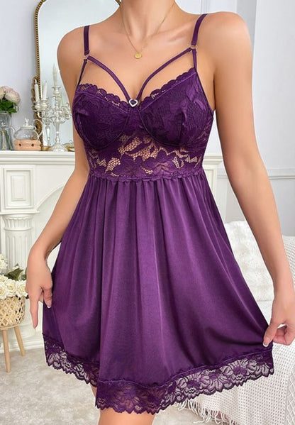 Floral Lace Purple Babydoll Nightwear