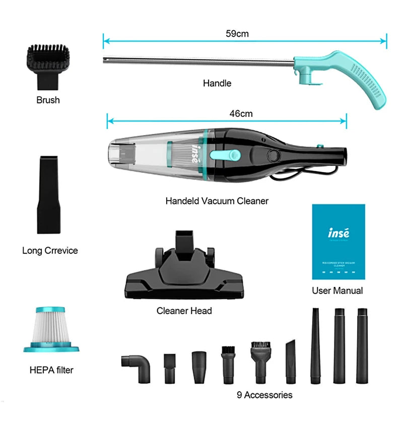 INSE R3S/R6X Corded Vacuum Cleaner Handheld Stick Vacuum Powerful 3 in1 Lightweight Vacuum Cleaners for Home Hard Floor Pet Hair