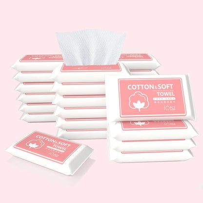 16pcs Face Towel Face Washing Travel Portable Cotton Tissue Wipe Soft Face Tissue Pearl Pattern Wet Dry Multi Use Disposable New