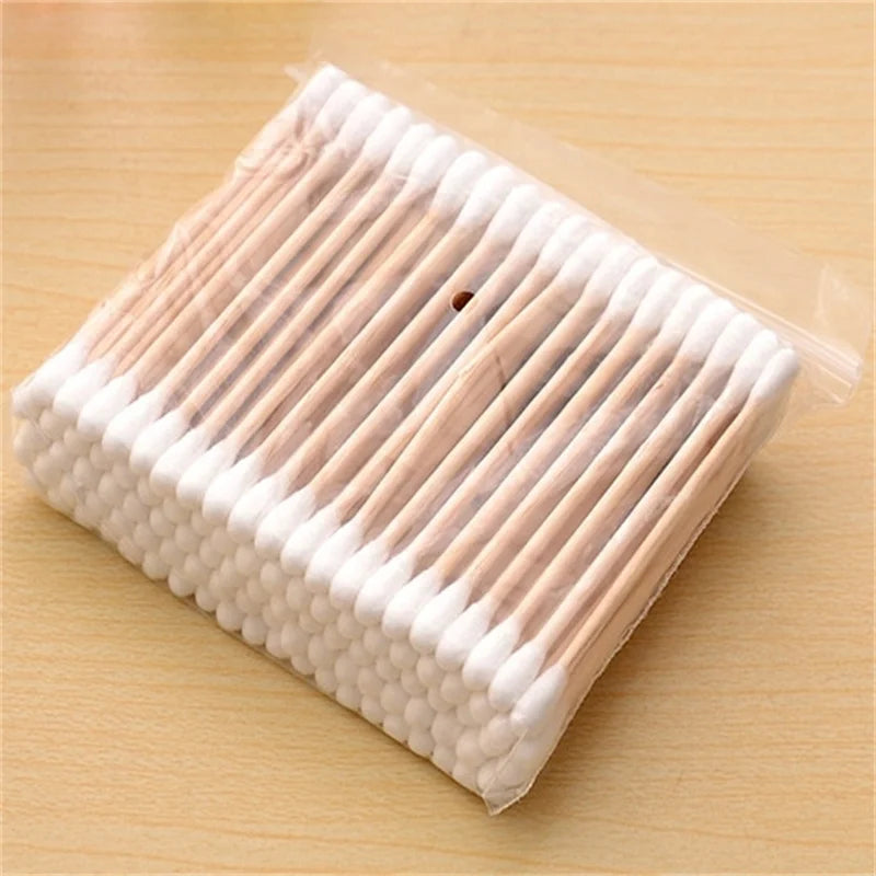 100/1000pcs Unscented Cotton Swabs, Double-Headed, Wooden Stick, Makeup Removal & Cleaning Ear Cotton Swabs