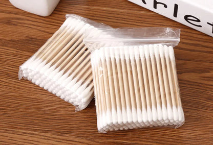 100/1000pcs Unscented Cotton Swabs, Double-Headed, Wooden Stick, Makeup Removal & Cleaning Ear Cotton Swabs