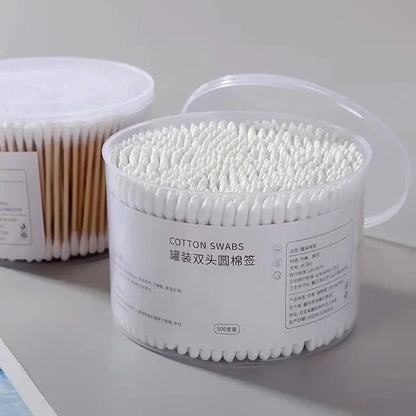 Disposable Cotton 500PCSSwab Box With Double End Round Head For Makeup And Makeup Removal Daily Cleaning Pet Care Multi-purpose
