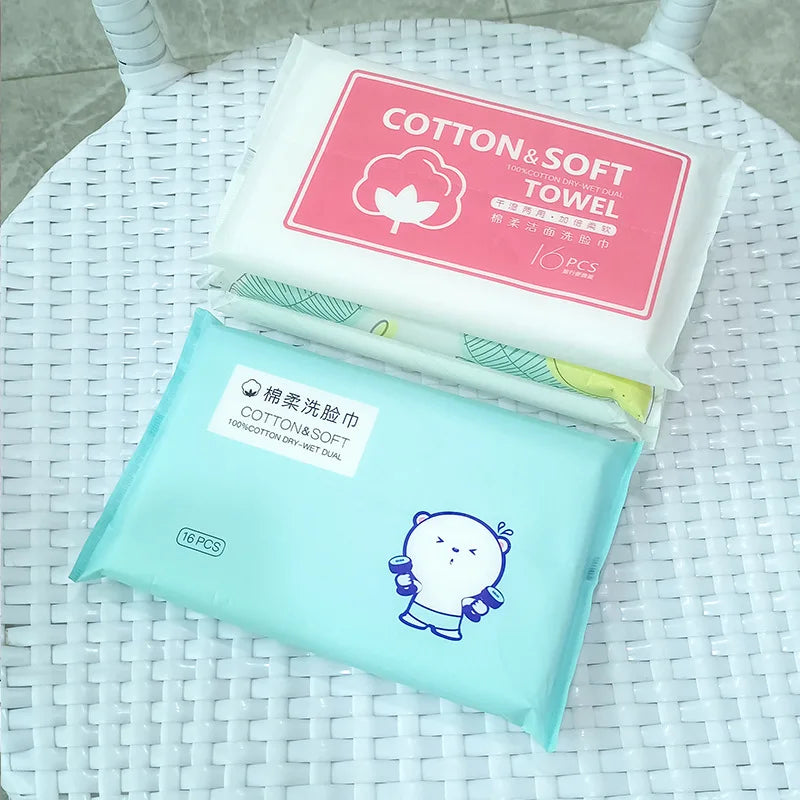 16pcs Face Towel Face Washing Travel Portable Cotton Tissue Wipe Soft Face Tissue Pearl Pattern Wet Dry Multi Use Disposable New
