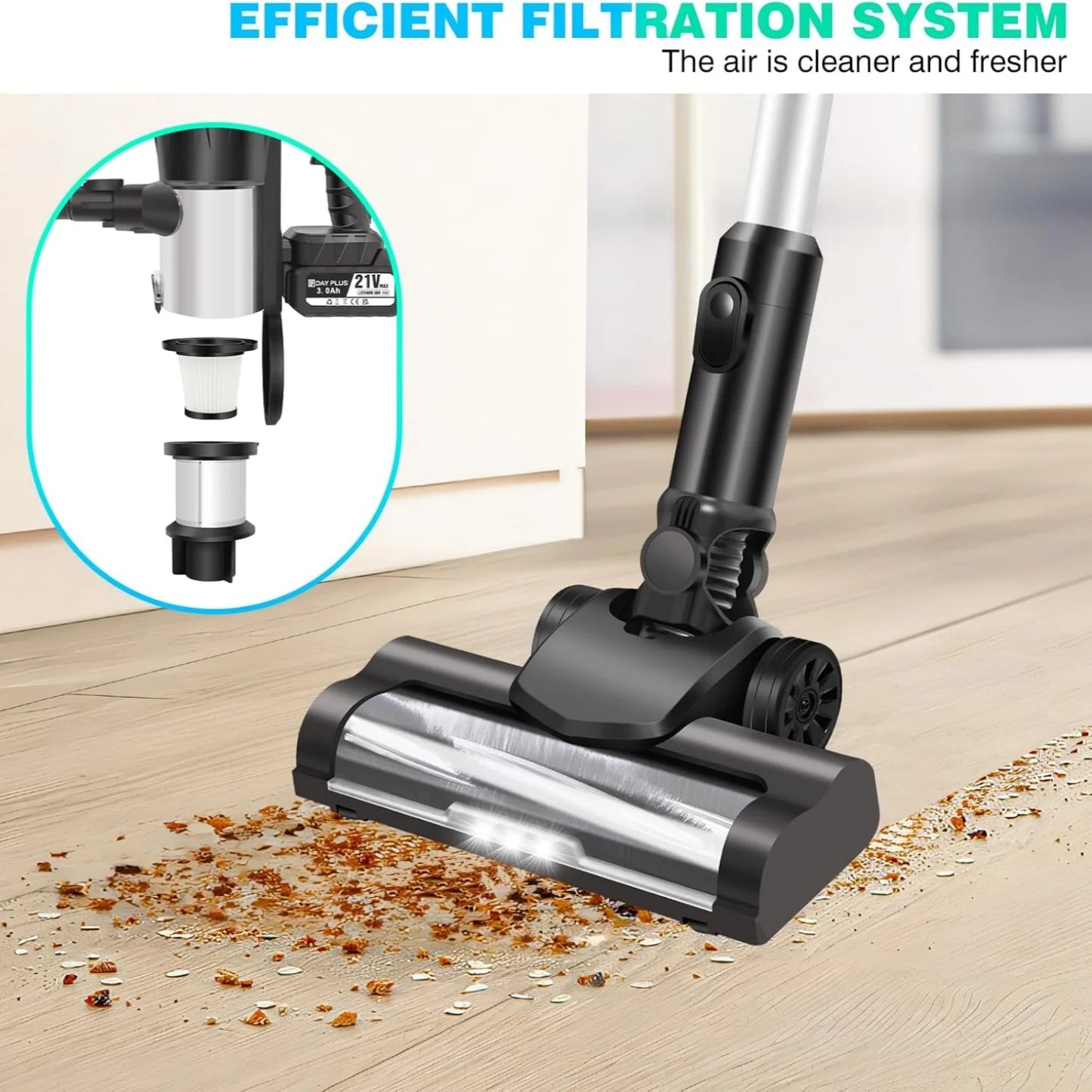 BRIEFNESS 3-in-1 Cordless Vacuum Cleaner Powerful Stick Vacuum Rechargeable Handheld Upright Vacuum Cleaner