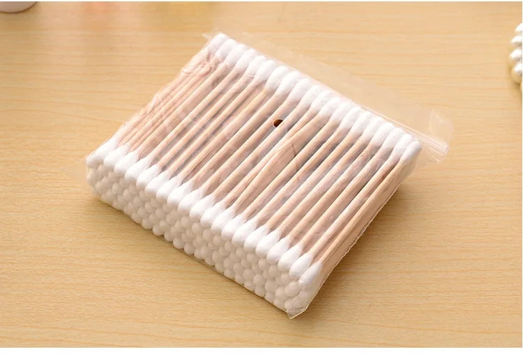 100/1000pcs Unscented Cotton Swabs, Double-Headed, Wooden Stick, Makeup Removal & Cleaning Ear Cotton Swabs