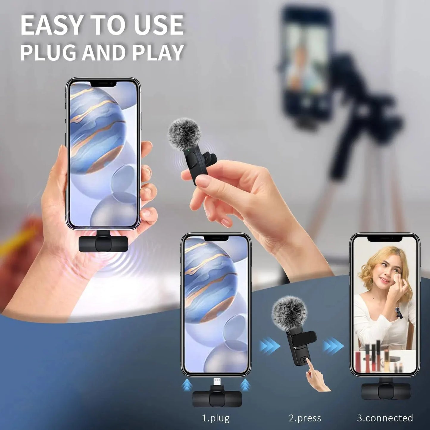 K60 NEW Wireless Lavalier Microphone Audio Video Recording Mini Mic For iPhone Android Laptop Gaming Mobile Phone Microphone