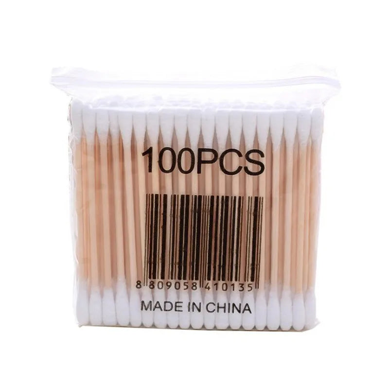 Disposable sanitary cotton swabs, soft bags, wooden sticks, double ended cotton swabs, cleaning cotton swabs, 100 pieces in tota