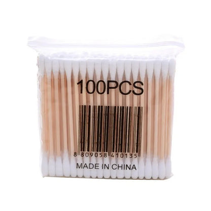 Disposable sanitary cotton swabs, soft bags, wooden sticks, double ended cotton swabs, cleaning cotton swabs, 100 pieces in tota