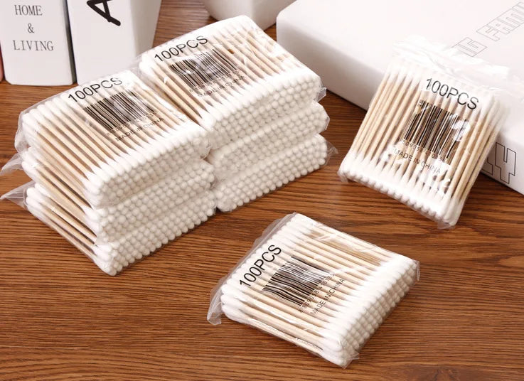 100/1000pcs Unscented Cotton Swabs, Double-Headed, Wooden Stick, Makeup Removal & Cleaning Ear Cotton Swabs