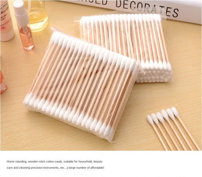 Disposable sanitary cotton swabs, soft bags, wooden sticks, double ended cotton swabs, cleaning cotton swabs, 100 pieces in tota