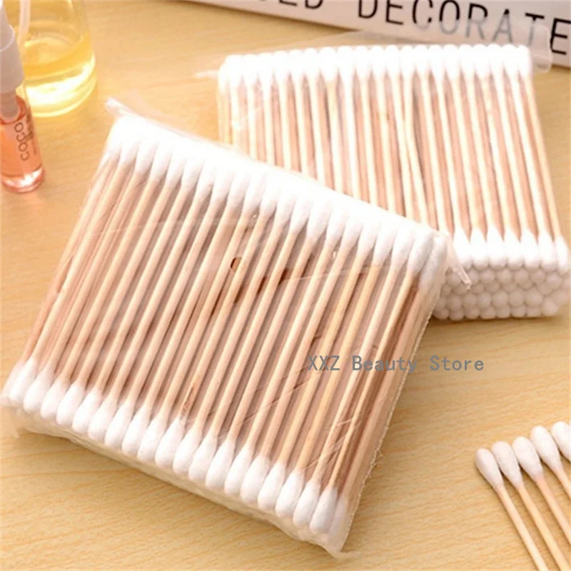 100/1000pcs Unscented Cotton Swabs, Double-Headed, Wooden Stick, Makeup Removal & Cleaning Ear Cotton Swabs