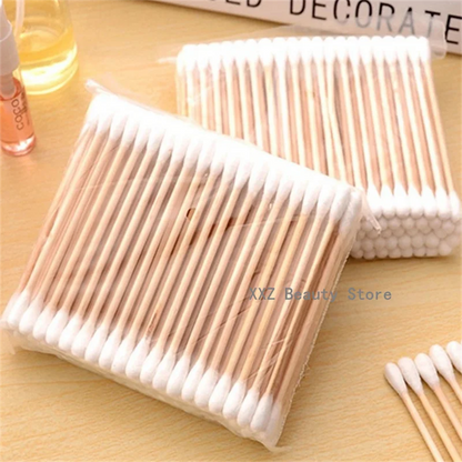 100/1000pcs Unscented Cotton Swabs, Double-Headed, Wooden Stick, Makeup Removal & Cleaning Ear Cotton Swabs
