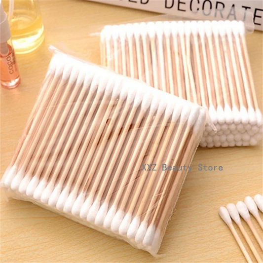 100/1000pcs Unscented Cotton Swabs, Double-Headed, Wooden Stick, Makeup Removal & Cleaning Ear Cotton Swabs