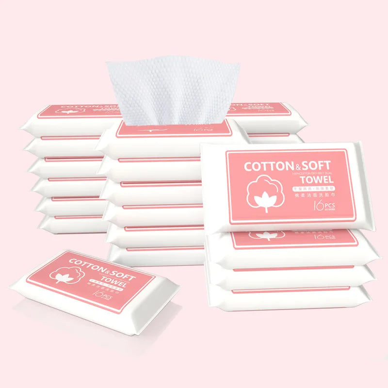 16pcs Face Towel Face Washing Travel Portable Cotton Tissue Wipe Soft Face Tissue Pearl Pattern Wet Dry Multi Use Disposable New