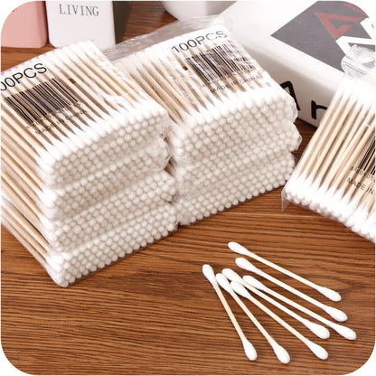 100/1000pcs Unscented Cotton Swabs, Double-Headed, Wooden Stick, Makeup Removal & Cleaning Ear Cotton Swabs