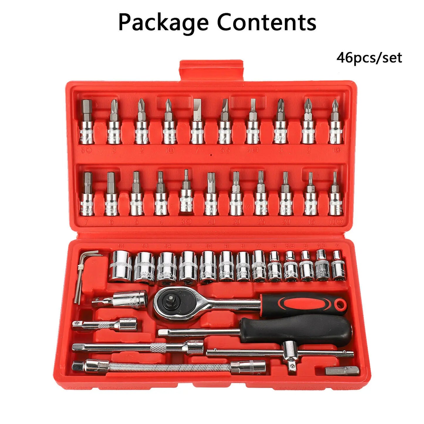 46PCS Socket Wrench Set Flexiable Ratchet 1/4" Drive Ratchet Torx Hex Wrench Kit  Car Repairing Tool